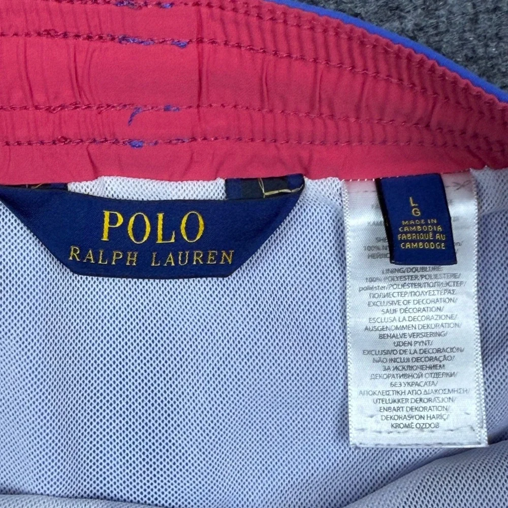 Polo‎ Ralph Lauren Mens Blue Pink Pony Traveler Swim Trunks Shorts Large L